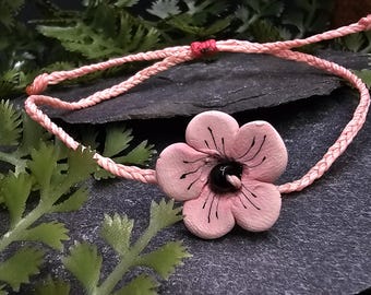 Cherry Blossom Ostara Polymer Clay Bracelet | Waxed Adjustable Woven Friendship Bracelet | Wiccan Paganism Wheel of the Year Sabbat Gift