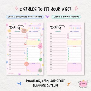 Cute Daily Planner PDF, Printable Digital Planner A4 A5 Letter Sizes, Kawaii Goodnotes Planner, Pink & White with Cute Graphic Decorations image 2