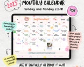 2025 Monthly Wall Calendar Landscape, Pastel Cute Kawaii Calendar, Printable Horizontal Calendar, A3 A4 A5 Letter, Sunday & Monday Start
