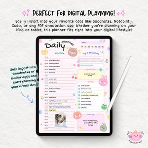 Cute Daily Planner PDF, Printable Digital Planner A4 A5 Letter Sizes, Kawaii Goodnotes Planner, Pink & White with Cute Graphic Decorations image 5