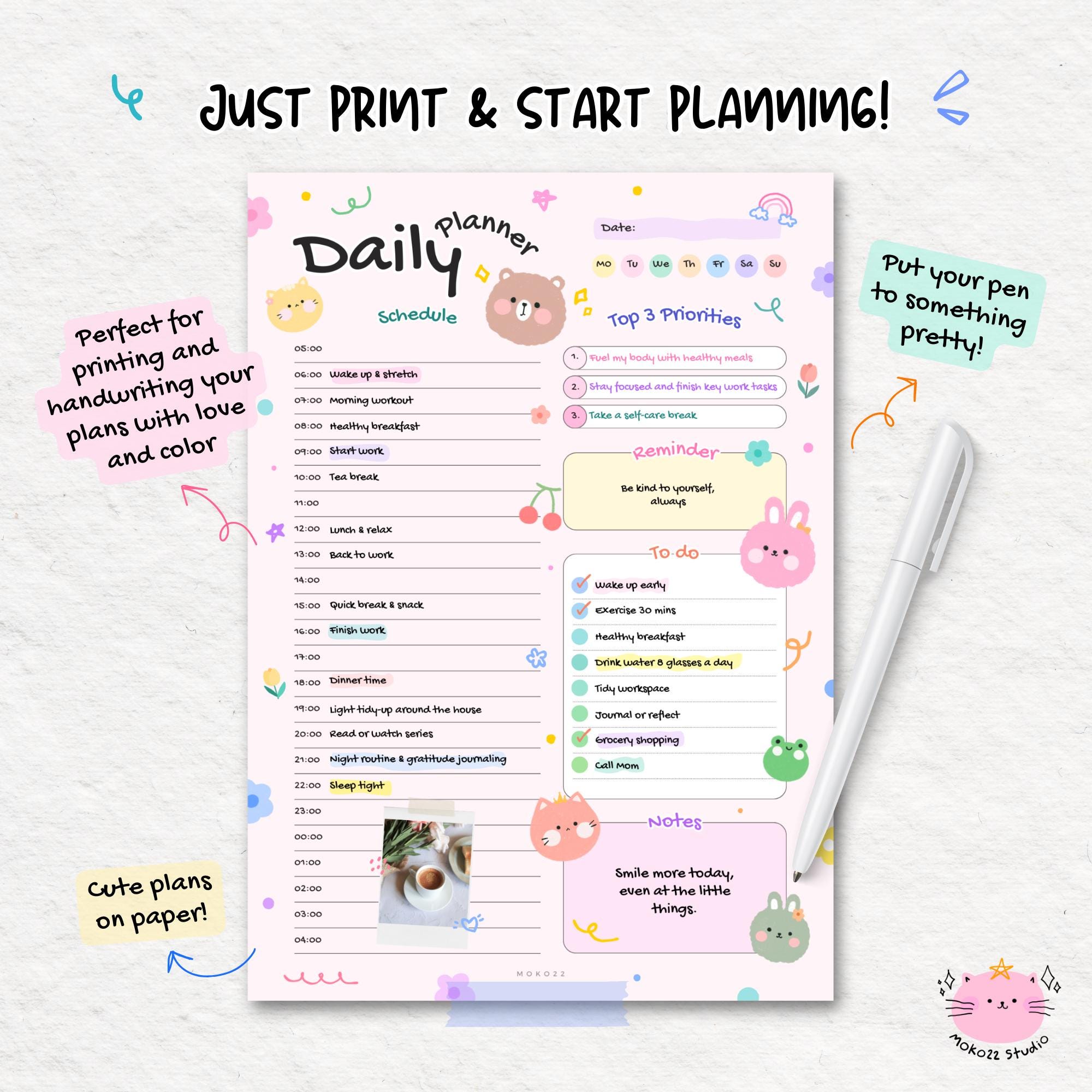 Cute Guide.pdf Cute Daily Planner PDF, Printable Digital Planner A4 A5 Letter Sizes ...