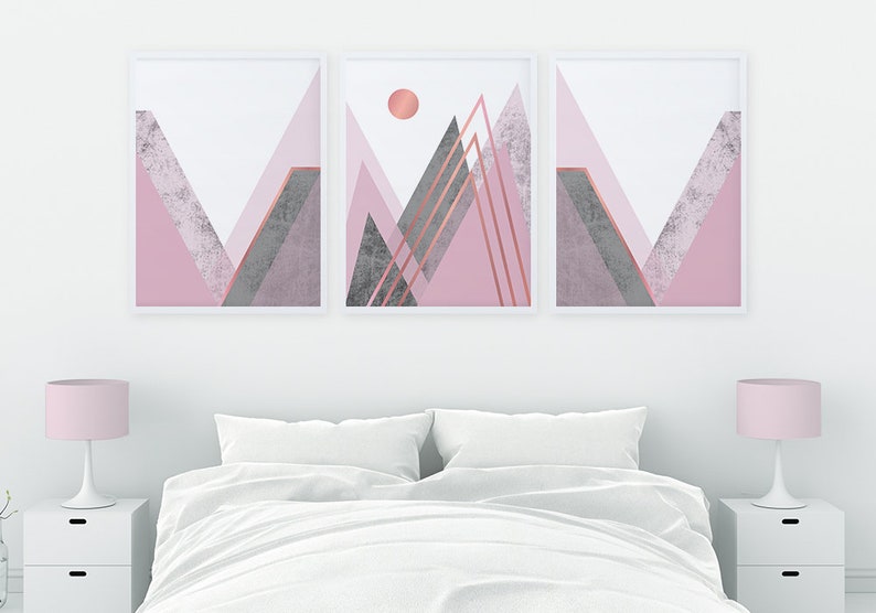 Trending Now Set Of 3 Printable Art Scandinavian Style Mountain Prints Pink Brush Gray Rose Gold Printable Digital Prints Bedroom Decor Prints Art Collectibles Tripod Ee
