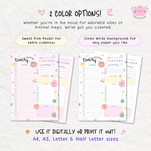 Cute Daily Planner PDF, Printable Digital Planner A4 A5 Letter Sizes, Kawaii Goodnotes Planner, Pink & White with Cute Graphic Decorations image 3