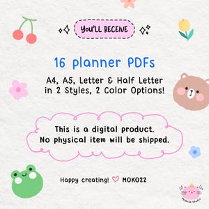 Cute Daily Planner PDF, Printable Digital Planner A4 A5 Letter Sizes, Kawaii Goodnotes Planner, Pink & White with Cute Graphic Decorations image 7