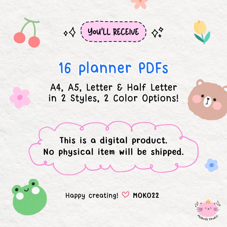 Cute Daily Planner PDF, Printable Digital Planner A4 A5 Letter Sizes, Kawaii Goodnotes Planner, Pink & White with Cute Graphic Decorations image 7