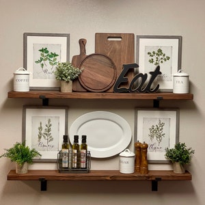Farmhouse Floating Shelf: Deep Wood, Salvaged Steel Brackets, Beeswax Finish