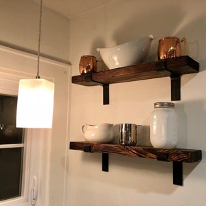 Thick Farmhouse Floating Shelf with Salvaged Steel Handmade Brackets. Rustic Wall Shelf, Wood Shelf, Kitchen Farmhouse, Upcycled Pine Shelf