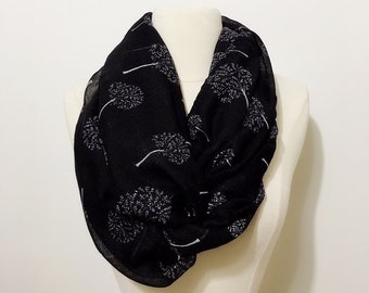 Tree Infinity Scarf, Black Tree Infinity Scarf, handmade women scarves, winter scarves, loop scarf