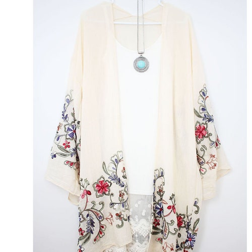 Floral Embroidery Kimono Etsy