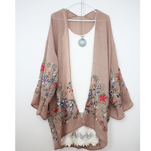 Floral Embroidery Kimono Etsy
