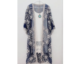 Navy Blue Lace Kimono