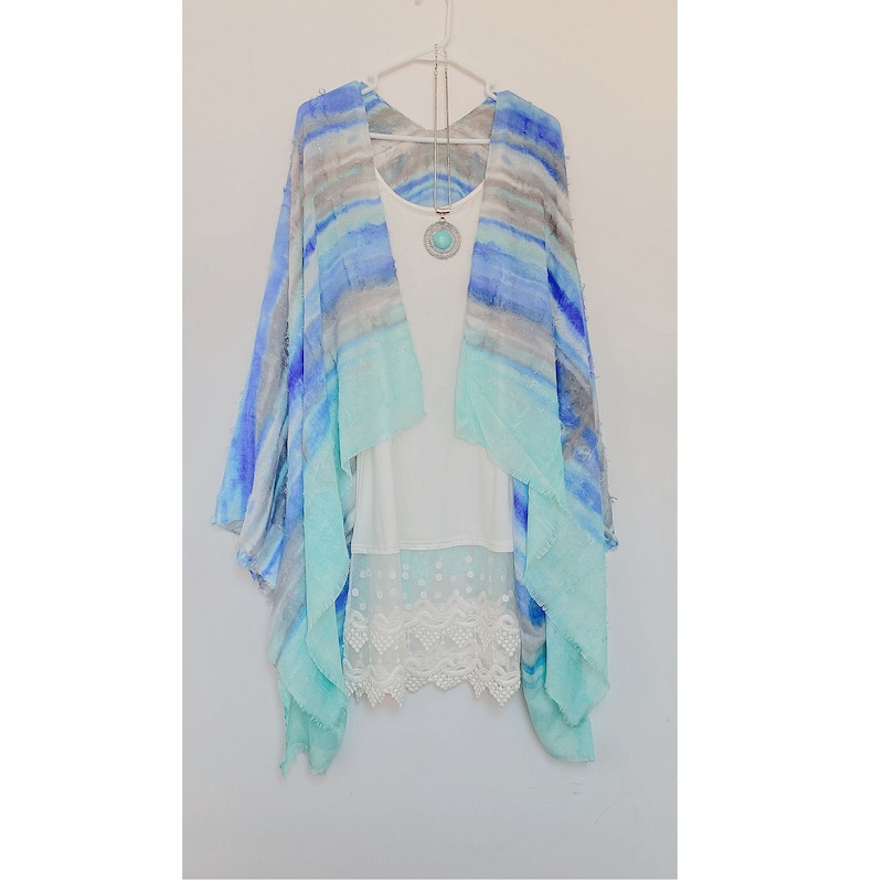 Long Kimono In Tan & Grey Tie Dye