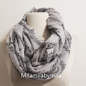 Gray Music Infinity Scarf, Piano Infinity Scarf, Music Sheet Scarf, Music Note Scarf, Music Teacher Gift, Music Gift, Piano Shawl image 6