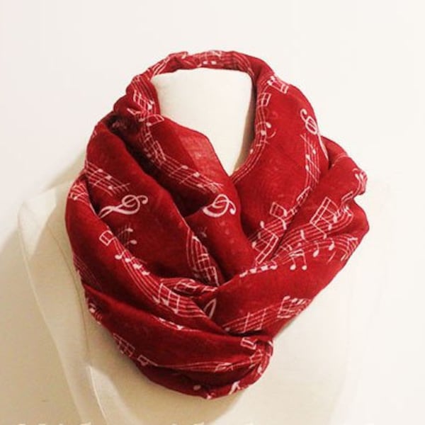 Red Music Infinity Scarf, Piano Infinity Scarf, Music Sheet Scarf, Music Note Scarf, Music Teacher Gift, Music Gift, Piano Shawl