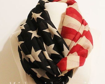 Americana Flag Infinity Scarf, Americana Vintage Flag Wrap, July 4th, Patriotic Flag Scarf, Flag, infinity scarf, scarves patriotic
