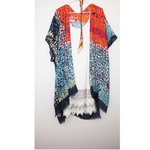 Blue Floral Patchwork Lightweight Boho Kimono