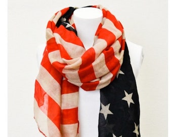 American Flag Scarf, USA American Flag, White Red Blue,Stars Stripe, Beach Sarong, Head + Body Wrap, Picnic Blanket, Wall Hanging, Coverup