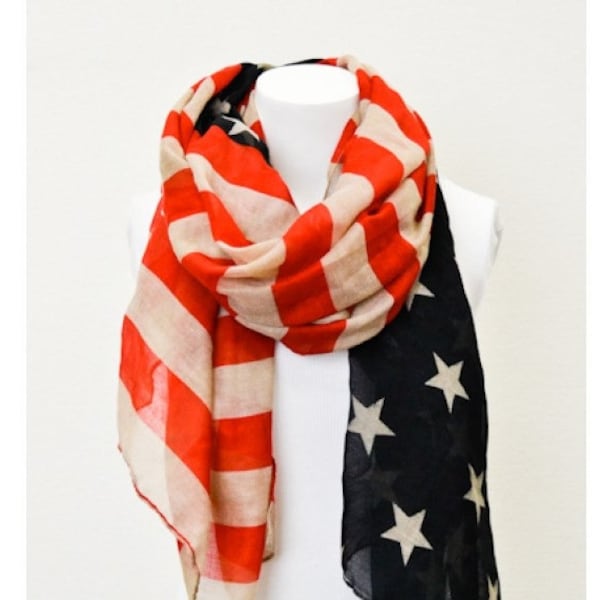 American Flag Scarf, USA American Flag, White Red Blue,Stars Stripe, Beach Sarong, Head + Body Wrap, Picnic Blanket, Wall Hanging, Coverup