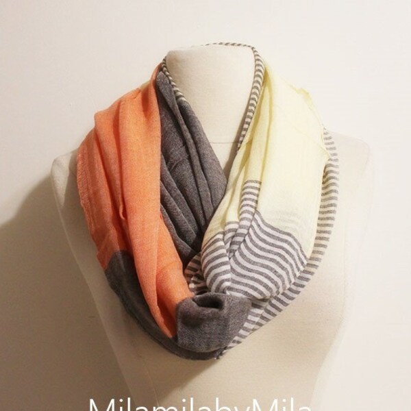 Orange Colorblock Infinity Scarf, Colorblock Scarf, Stripe Scarf, Gift Ideas, Multicolor Striped Colorblock Scarf