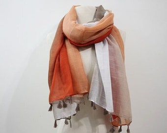 Scarfs for Women Lightweight Ombre Orange White Tassel Scarves for Spring Spring Fall Winter Shawl Wrap Practical Holiday Gifts For Mom