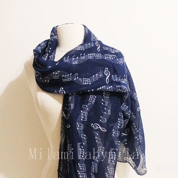 Blue Music Scarf, Piano Infinity Scarf, Music Sheet Scarf, Music Note Scarf, Music Teacher Gift, Music Gift, Piano Shawl