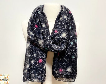 Red Galaxy Infinity Scarf, Galaxy Scarf, Moon and Stars Print scarf, The Big Bang, Universe, fashion scarf, scarves, womens scarves