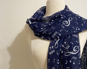 Piano Scarf, Music Sheet Scarf, Navy Blue Scarf, Music Note Scarf, Music Teacher Gift, Music Gift, Music Decor, Piano Teacher Gift