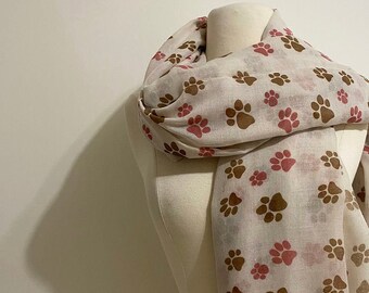 Dog Paw Scarf, Dog Paw Infinity Scarf, Off white black Scarf, Dog Paw Print Scarf,Autumn Scarf,Ladies Women Scarves, Dog Lover Gift