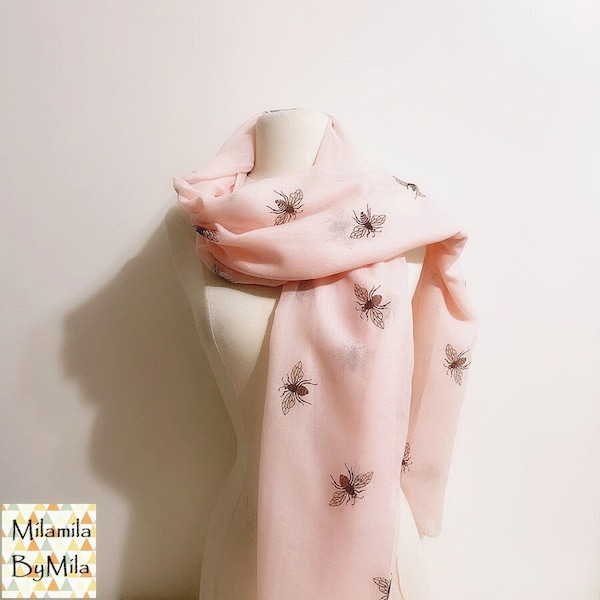 bee scarf, gold foil bee print, graduation gift, bumblebee scarf, bee lover gift, bee gift for her, bridesmaid gift, bee keeper gift