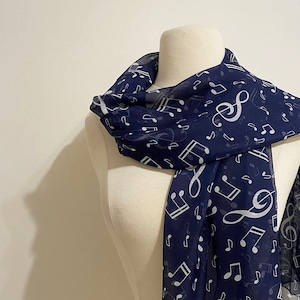 Piano Scarf, Music Sheet Scarf, Navy Blue Scarf, Music Note Scarf, Music Teacher Gift, Music Gift, Music Decor, Piano Teacher Gift