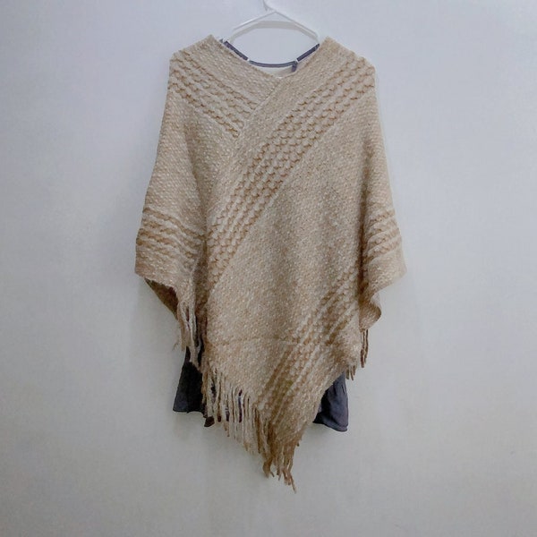 Taupe Women Poncho Pullover Lightweight Sweater Fringed Poncho Sweater Soft Wrap Cape Shawl Bestseller