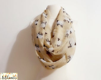 Sheep Scarf Ladies Mustard Yellow Wrap Black White Lamb Lambs Shawl Cute Animal