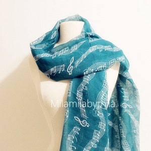 Gray Music Infinity Scarf, Piano Infinity Scarf, Music Sheet Scarf, Music Note Scarf, Music Teacher Gift, Music Gift, Piano Shawl Teal green