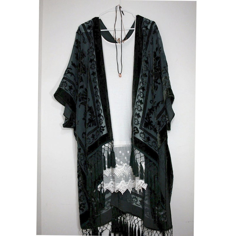 Solid Macrame Knit Fringe Kimono