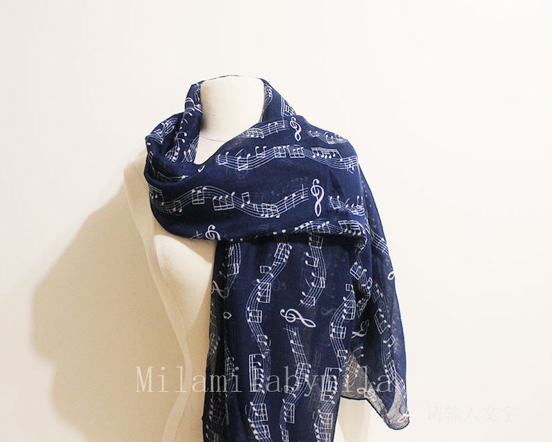 Gray Music Infinity Scarf, Piano Infinity Scarf, Music Sheet Scarf, Music Note Scarf, Music Teacher Gift, Music Gift, Piano Shawl image 2