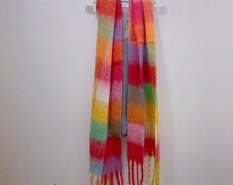 Rainbow Vibe Long Cozy Soft Scarf Lightweight Warm Winter Fall Accessories 2023 Trend Pink Yellow Orange Green Tassel