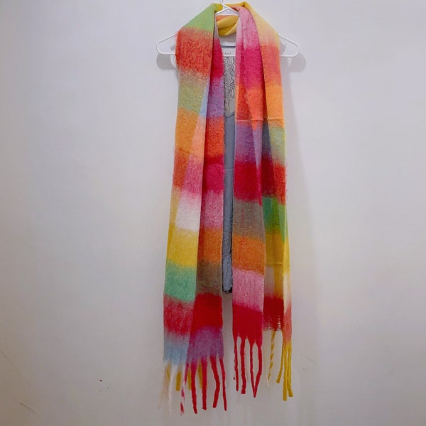 Rainbow Vibe Long Cozy Soft Scarf Lightweight Warm Winter Fall Accessories 2023 Trend Pink Yellow Orange Green Tassel