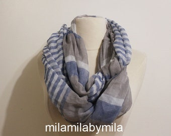 Blue Scarf, Navy Stripe scarf, Preppy scarf, Women's scarves, blue white scarf, Infinity scarf, gifts for Mom, girlfriend gift,