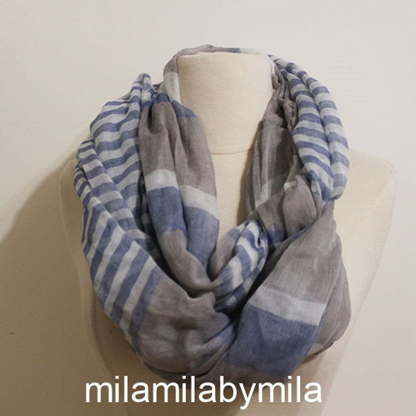 Blue Scarf, Navy Stripe scarf, Preppy scarf, Women's scarves, blue white scarf, Infinity scarf, gifts for Mom, girlfriend gift,