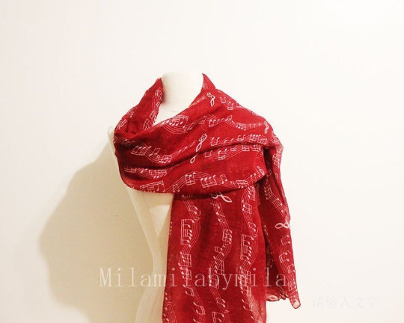 Music Infinity Scarf, Piano Infinity Scarf, Music Sheet Scarf, Music Note Scarf, Music Teacher Gift, Music Gift, Music Decor, Piano Shawl Red