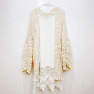 Cream Knit Netted Cardigan Kimono