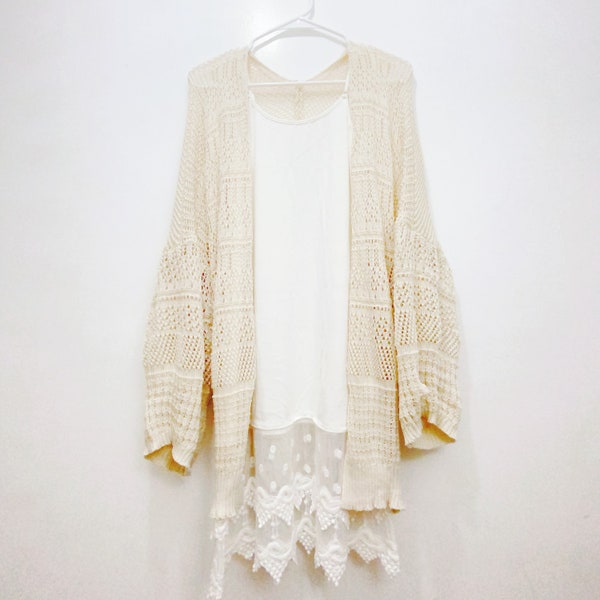 Creme Strick Netz Cardigan Kimono