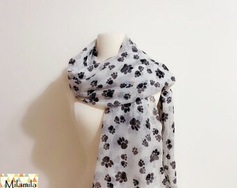 Sciarpa Morbida Con Stampe Di Zampe - GlamLondon Donna - Plaid Scialle Lungo 180cm Con Gatti E Cani - Accessorio Regalo Per Amanti Animali