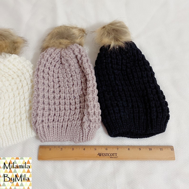 Black Hat with Faux Fur Pom Pom Ball