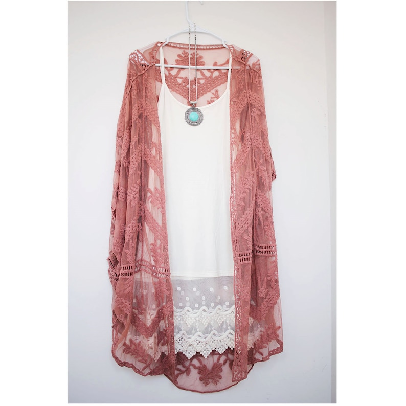 Sage Lace Leaf Kimono for Bridal Shower Bridesmaid Gifts Pink