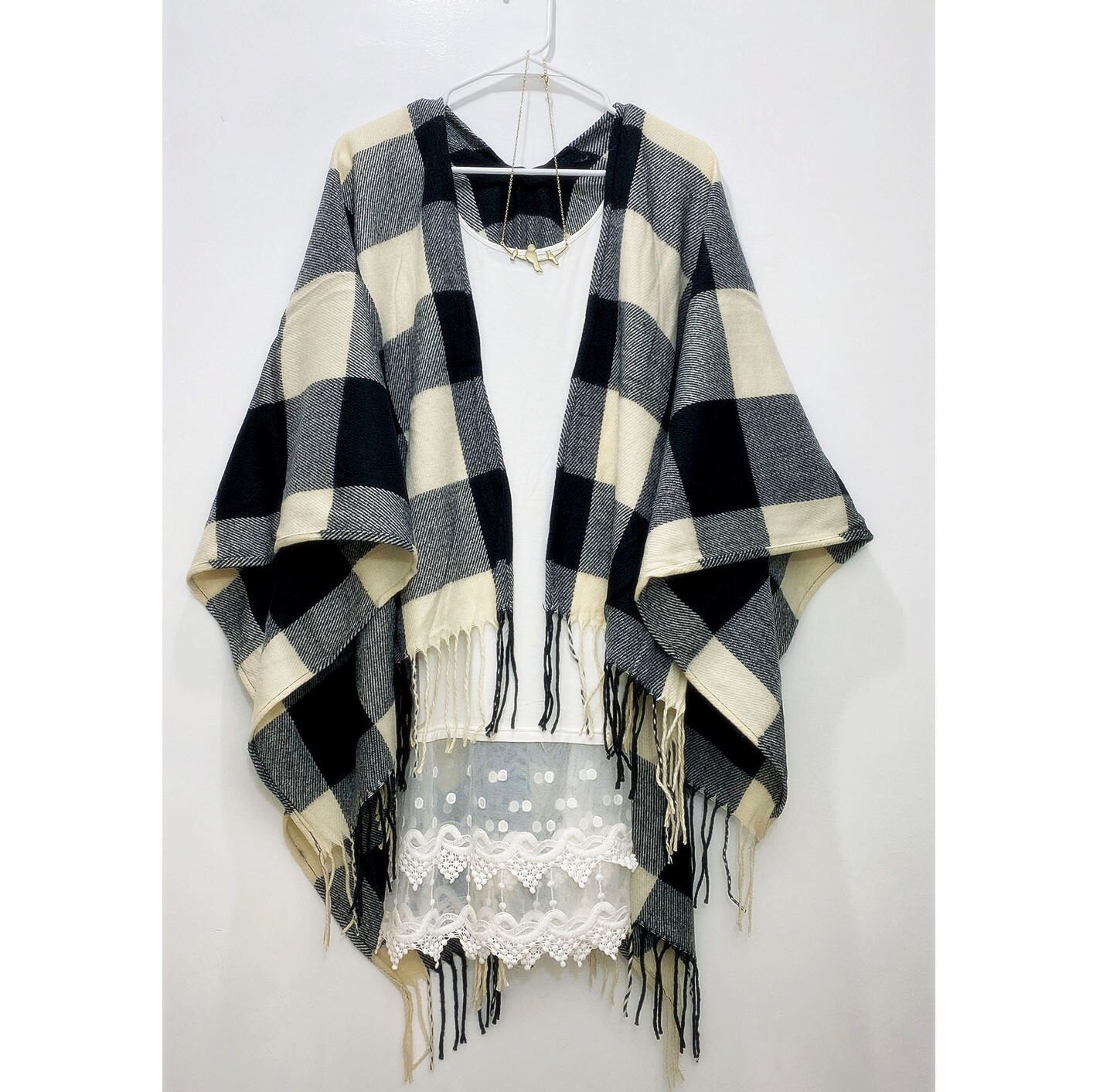 Plaid poncho cardigan online