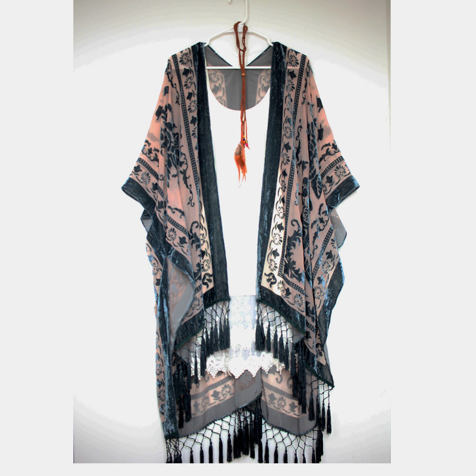 Kimono Velvet Burnout Bohemian Kimono Cardigan Summer Fall Elegant ...