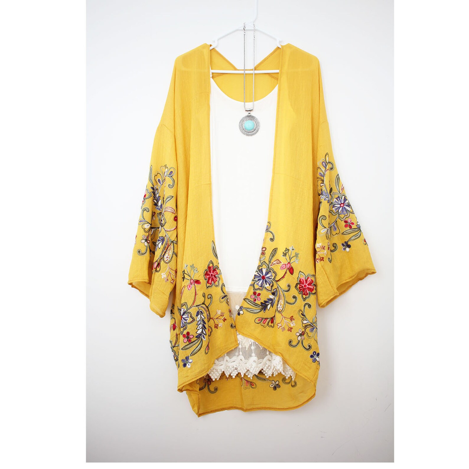 Beautiful Embroidered Kimono With Floral Vine in Sage Green Etsy