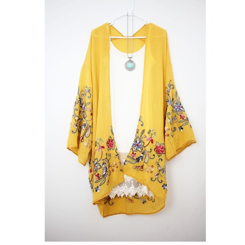 Floral Embroidery Kimono Etsy