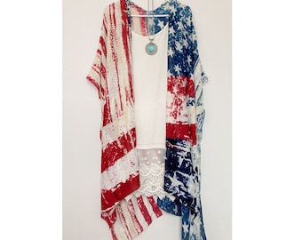American Flag Abstract Pattern Kimono